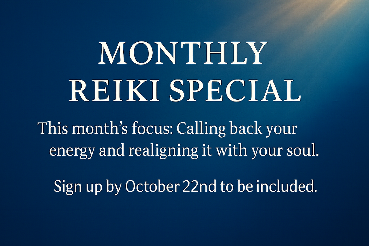 October Monthly Reiki Special - Reiki Distance Healing for Removing Obstacles